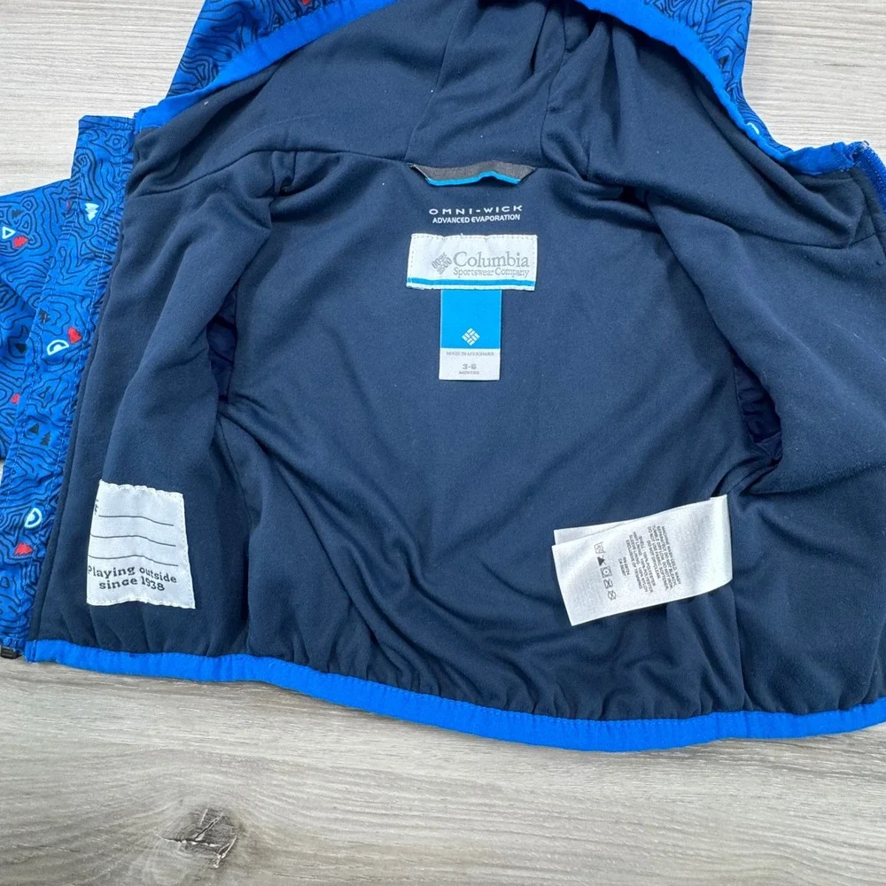 Columbia Boys Blue Topographic Omni-Wick Hooded‎ Windbreaker Jacket 3-6 Months